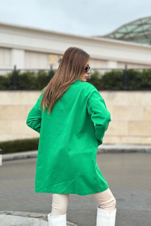Yeşil Çıt Çıtlı Cepli Uzun Ceket BCBSK-25700-3496