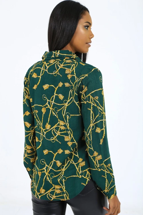 Yeşil Desenli Uzun Kol Gömlek BCBSK-25700-K5918