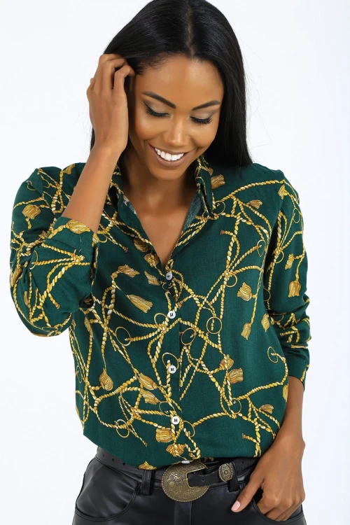 Yeşil Desenli Uzun Kol Gömlek BCBSK-25700-K5918