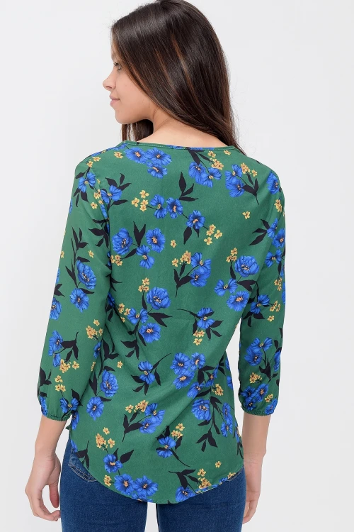 Yeşil Yakası Yırtmaçlı Çizgili Krep Bluz BCBSK-25700-2752