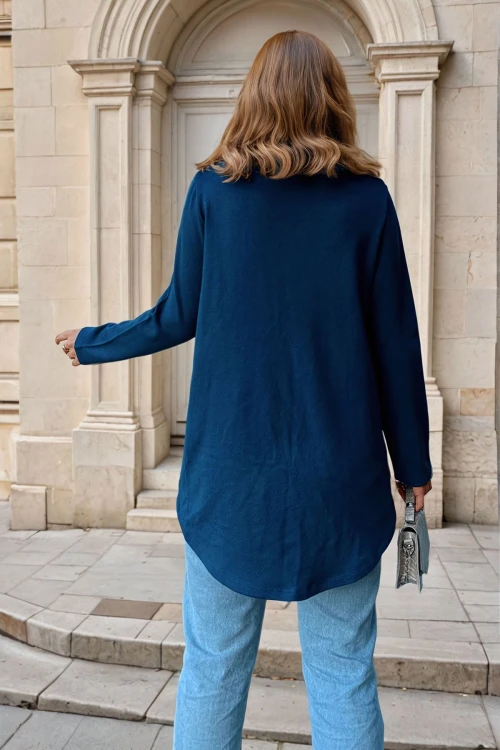 Zümrüt Şal Yaka Asimetrik Kesim Düğmeli Salaş Hırka BCBSK-25700-3328