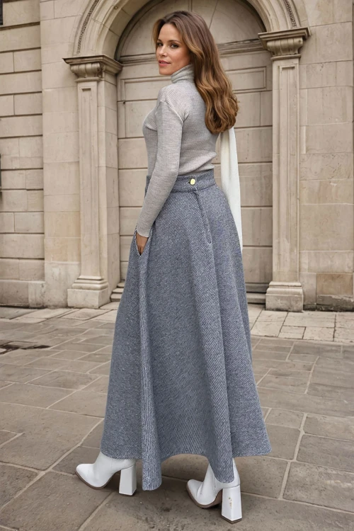 Antrasit Cepli Yumuşak Dokulu Uzun Kiloş Kaşe Etek BCBSK-25700-3528