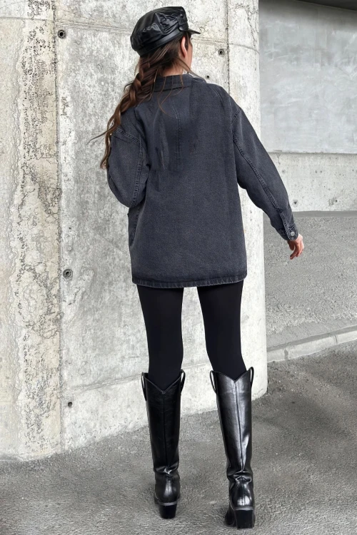 Antrasit Rahat Kalıp Oversıze Denım Ceket BCBSK-25700-KT00-100