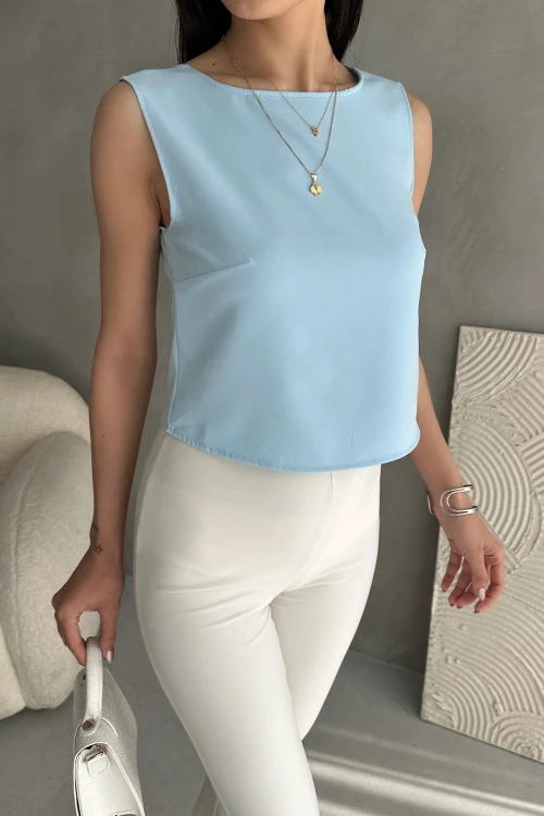 Bebe Mavi Sırt Dekolteli Kolsuz Yazlık Bluz BCDF-252188