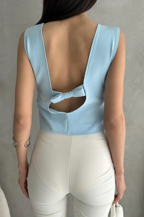 Bebe Mavi Sırt Dekolteli Kolsuz Yazlık Bluz BCDF-252188