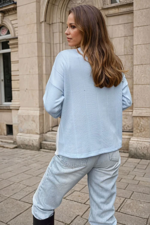 Bebe Mavi Yumuşak Dokulu Oversize Asimetrik Bluz BCBSK-25700-3513