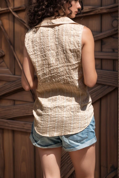 Bej Kolsuz Özel Dokulu Çizgili Gömlek BCBSK-25700-2878C