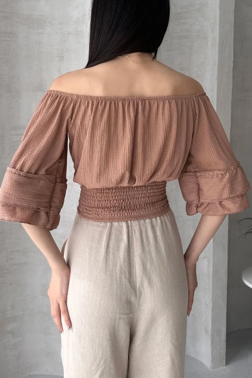 Bej Madonna Yaka Gipeli Bluz BCDF-252197