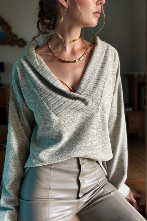 Bej Yumuşak Dokulu Şal Yaka Salaş Kazak BCBSK-25700-3326