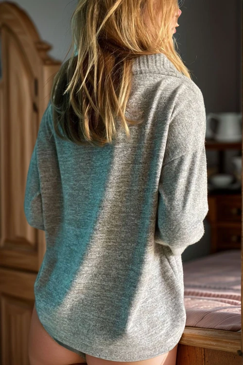 Bej Yumuşak Dokulu Şal Yaka Salaş Kazak BCBSK-25700-3326