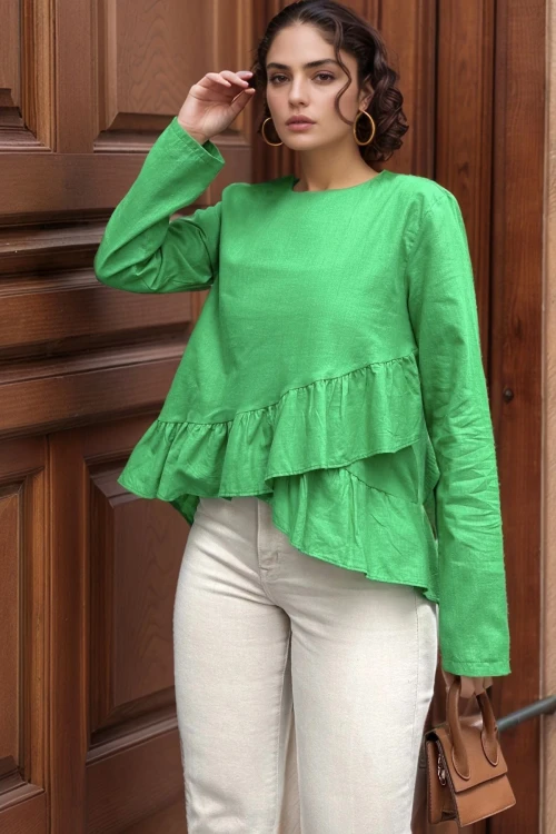 Benetton Eteği Katlı Fırfırlı Vual Bluz BCBSK-25700-3571