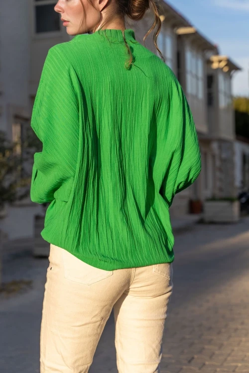 Benetton Kendinden Dokulu Yarasa Kol Katlı Salaş Bluz BCBSK-25700-3549