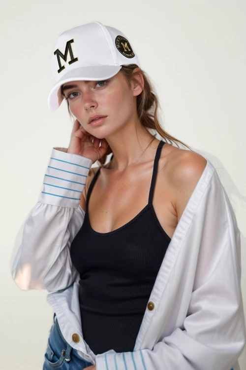 Beyaz M Harf Nakışlı Kep BCNSV-2514508