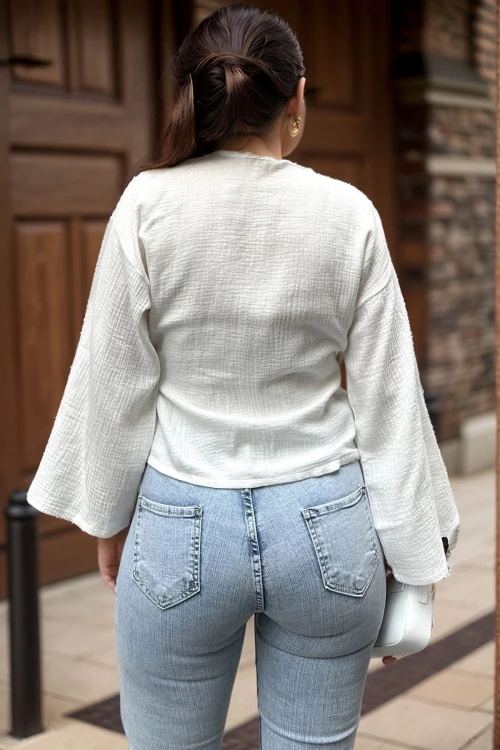 Beyaz Müslin Kruvaze Bağlamalı Salaş Bluz BCBSK-25700-3610