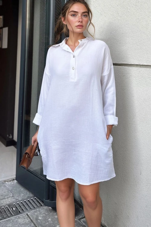 Beyaz Oversize Mini Elbise BCBSK-25700-3520