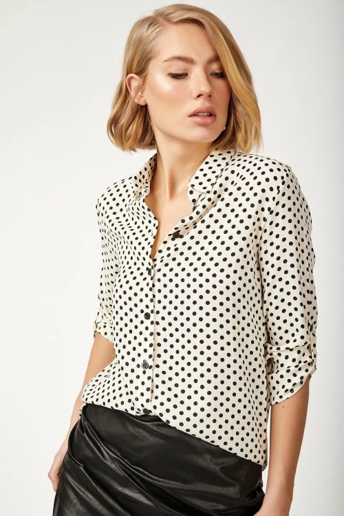 Beyaz Puantiyeli Salaş Gömlek BCBSK-25700-T4011-1500