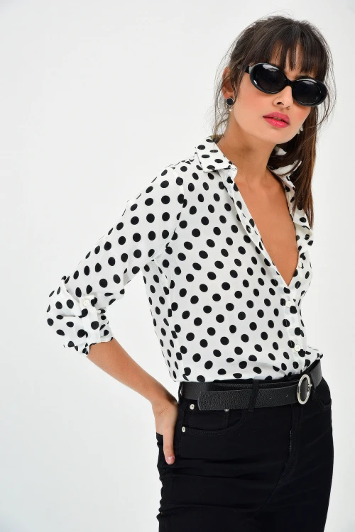 Beyaz Puantiyeli Salaş Gömlek BCBSK-25700-T4011-1500