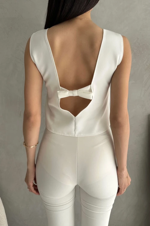 Beyaz Sırt Dekolteli Kolsuz Yazlık Bluz BCDF-252188