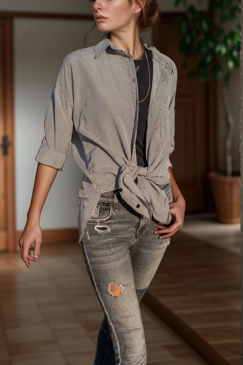 Beyaz Siyah Tek Cep Oversize Gömlek BCBSK-25700-SS-4053