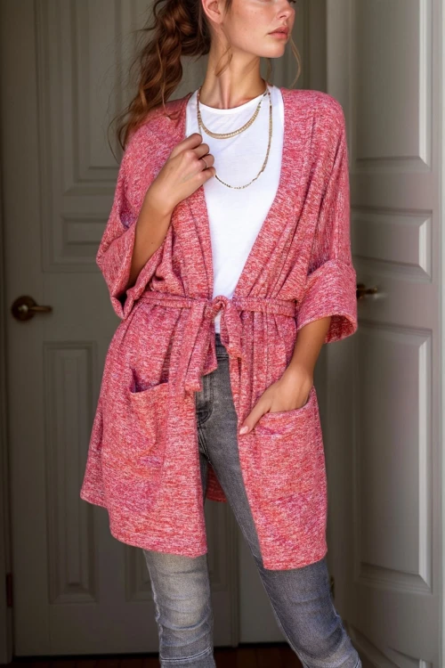 Bordo Kuşaklı Cepli Salaş Hırka BCBSK-25700-3307