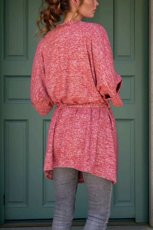 Bordo Kuşaklı Cepli Salaş Hırka BCBSK-25700-3307