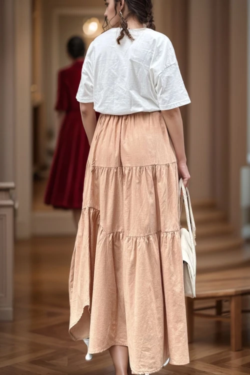 Camel Cepli Beli Lastikli Kendinden Katlı Vual Kiloş Etek BCBSK-25700-3574