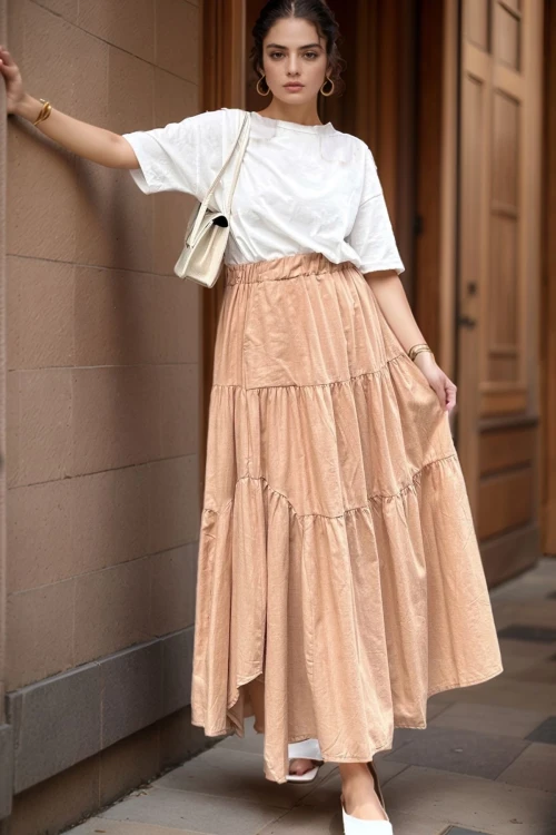 Camel Cepli Beli Lastikli Kendinden Katlı Vual Kiloş Etek BCBSK-25700-3574