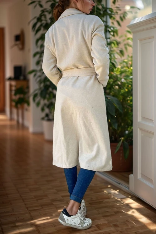 Ekru Ceket Yaka Kemerli Cepli Kaşe Kaban BCBSK-25700-3310