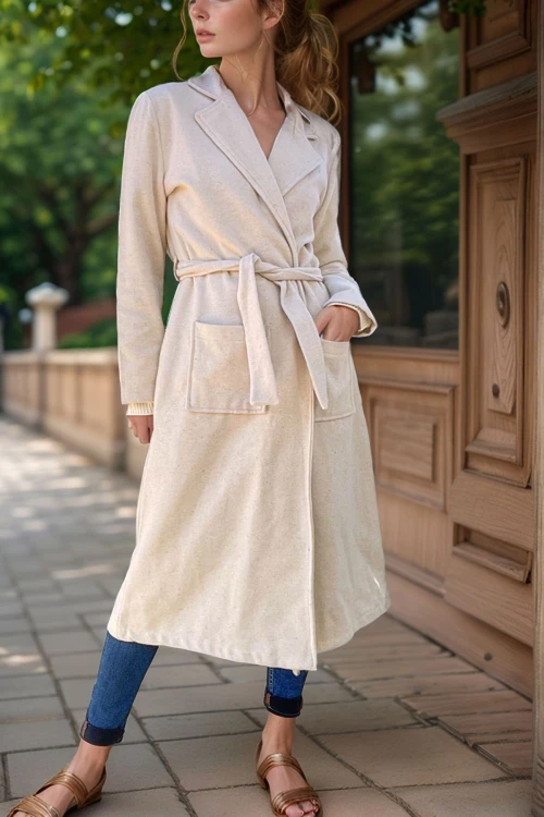 Ekru Ceket Yaka Kemerli Cepli Kaşe Kaban BCBSK-25700-3310