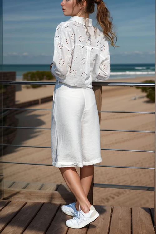 Ekru Cepli Duble Paça Keten Bermuda Şort BCBSK-25700-2912