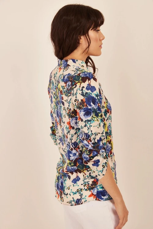 Ekru Çiçek Desenli Gömlek BCBSK-25700-T4011-1760