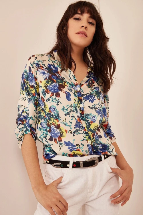 Ekru Çiçek Desenli Gömlek BCBSK-25700-T4011-1760