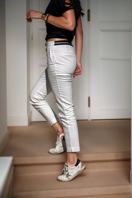 Ekru Yüksek Bel Bant Şeritli Kalem Pantolon BCBSK-25700-3186