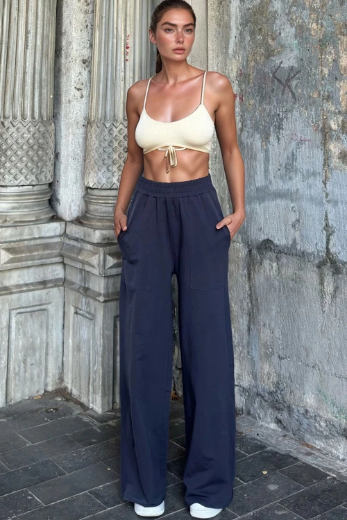 Fume Yüksek Bel Beli Lastikli  Pantolon BCBSK-25700-3465