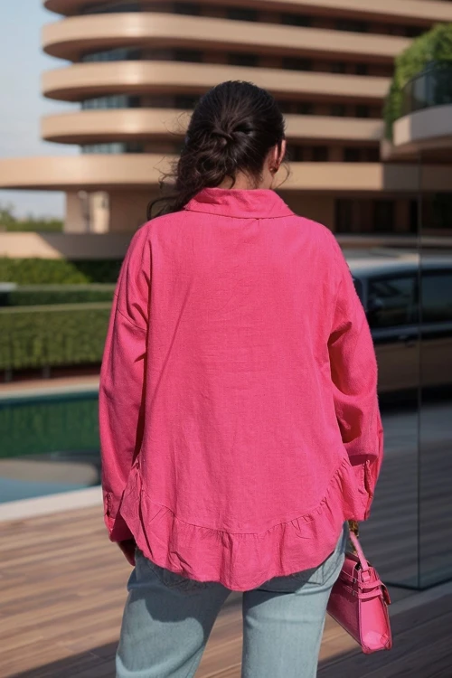 Fuşya Eteği Fırfırlı Vual Salaş Gömlek BCBSK-25700-3570