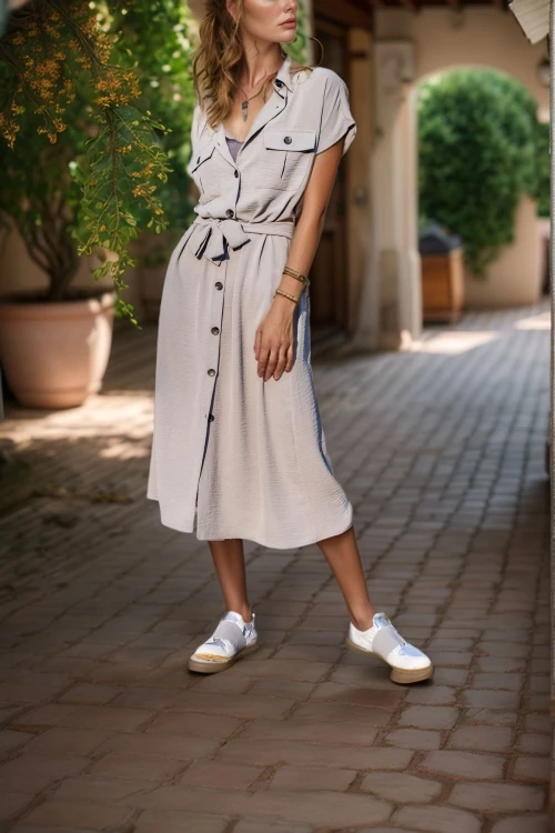 Gri Cepli Kemerli Safari Airobin Elbise BCBSK-25700-K4045