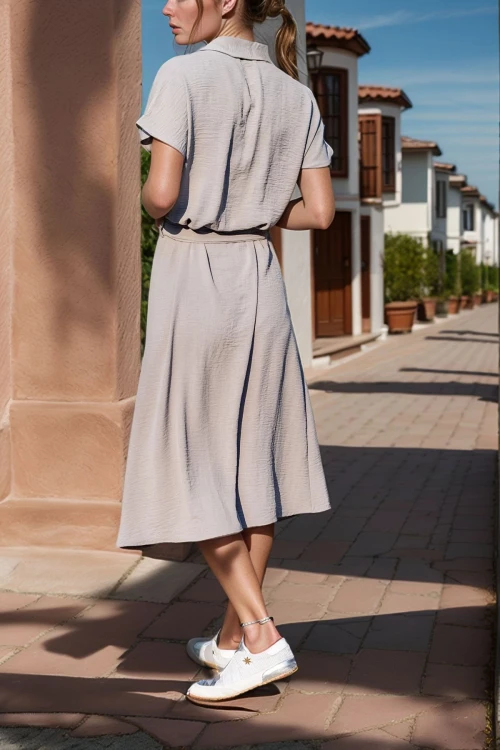Gri Cepli Kemerli Safari Airobin Elbise BCBSK-25700-K4045