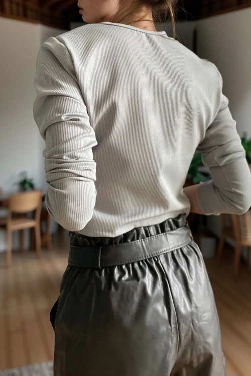 Gri Fermuarlı Kaşkorse Likralı Crop Bluz BCBSK-25700-3323