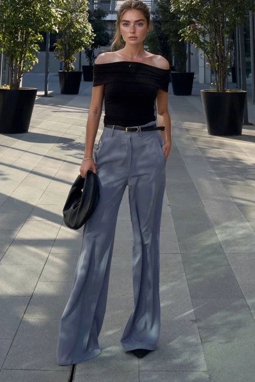 Gri Yüksek Bel Dar Paça Günlük Pantolon BCBSK-25700-3427