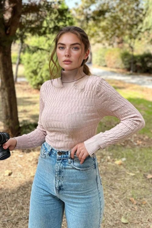 Gül Kurusu Balıkçı Yaka Triko Kazak BCBSK-25700-K7523