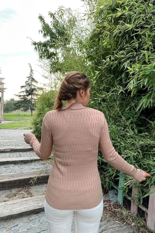 Gül Kurusu Balıkçı Yaka Triko Kazak BCBSK-25700-K7523