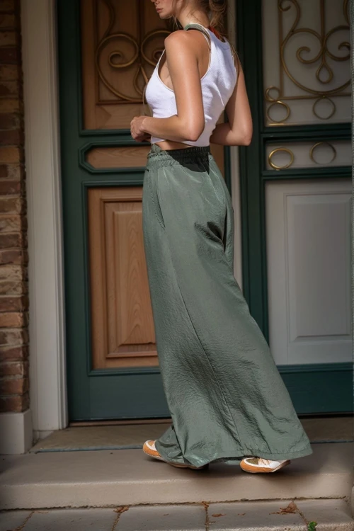 Haki Beli Lastikli Cepli Bol Paça Yumuşak Dokulu Salaş Pantolon BCBSK-25700-3391