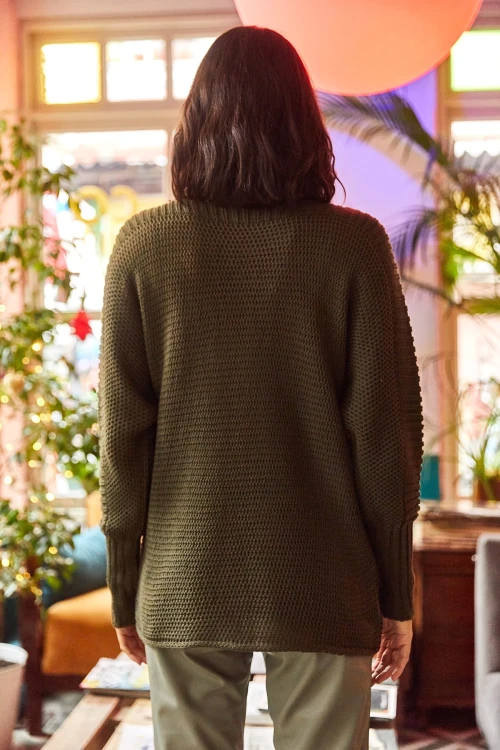 Haki Geniş Yaka Triko Kazak BCBSK-25700-K7558