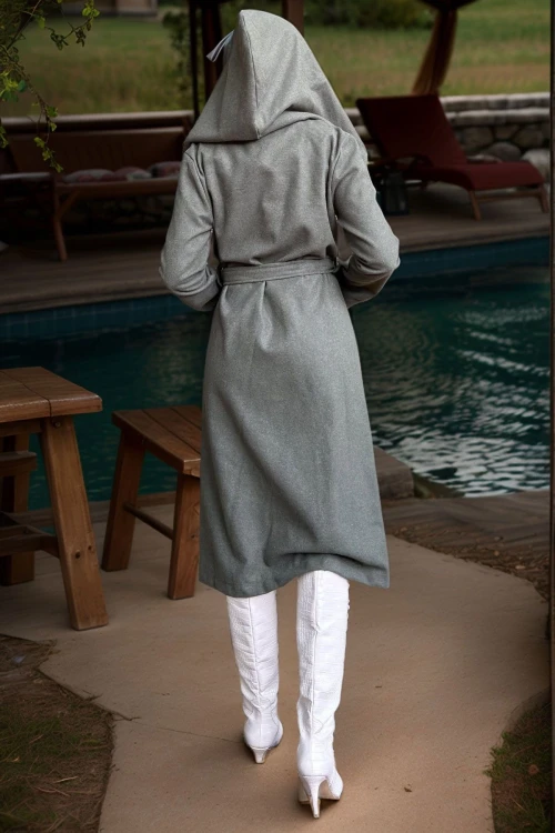 Haki Kendinden Kemerli Kapüşonlu Salaş Kaşe Kaban BCBSK-25700-3269