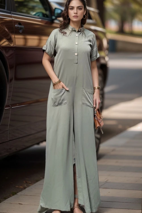 Haki Yarım Patlı Cepli Düşük Ağlı Bol Kesim Salaş Tulum BCBSK-25700-3577