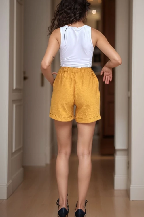 Hardal Beli Lastikli Duble Paça Keten Şort BCBSK-25700-2891