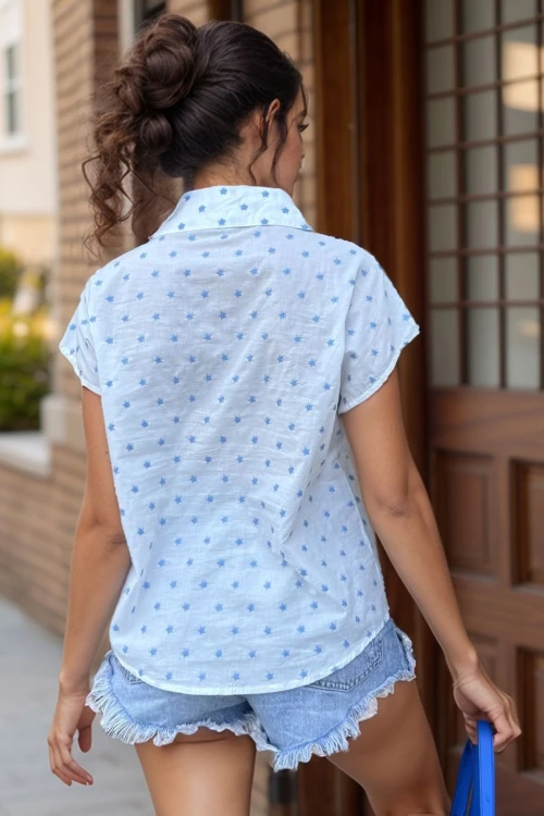 İndigo Yıldız Nakışlı Kolsuz Salaş Gömlek BCBSK-25700-3622