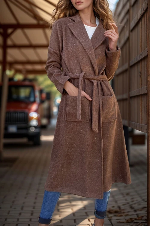 Kahve Ceket Yaka Kemerli Cepli Kaşe Kaban BCBSK-25700-3310