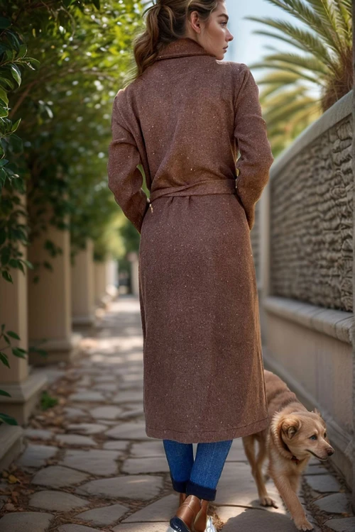 Kahve Ceket Yaka Kemerli Cepli Kaşe Kaban BCBSK-25700-3310