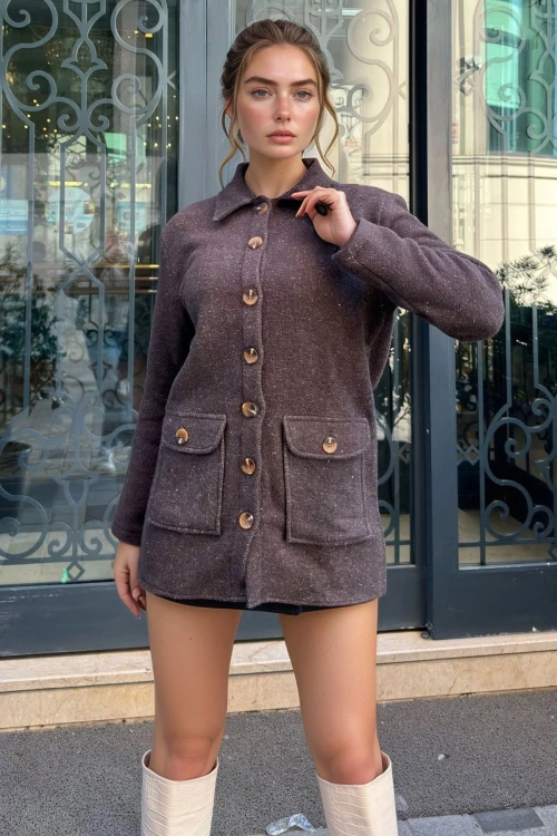 Kahve Çift Cep Uzun Ceket BCBSK-25700-3683